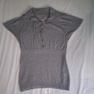 Aoyama Itchome Wool Alpaca Blend Short Sleeve Lightweight Knit Gray Polo Sweater